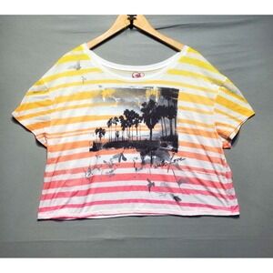 OP Ocean Pacific Surf Graphic Crop Tee XXL Juniors Sunset Palm Trees Y2K Coastal